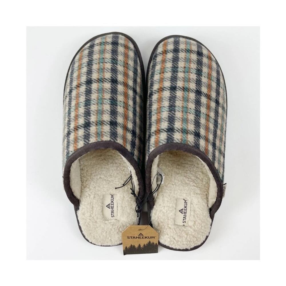 STAHEEKUM Slippers NWT $55 Alpine Flannel Plaid Shearling Lining Size Men's 9